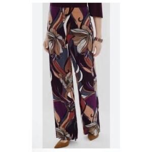 Chico's Travelers Floral Print Wide Leg Pants Size 0 US 4 NWT No Iron Stretchy